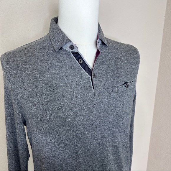 Ted Baker Long Sleeve Polo | Grey | Size (3) Medium - Picture 3 of 10